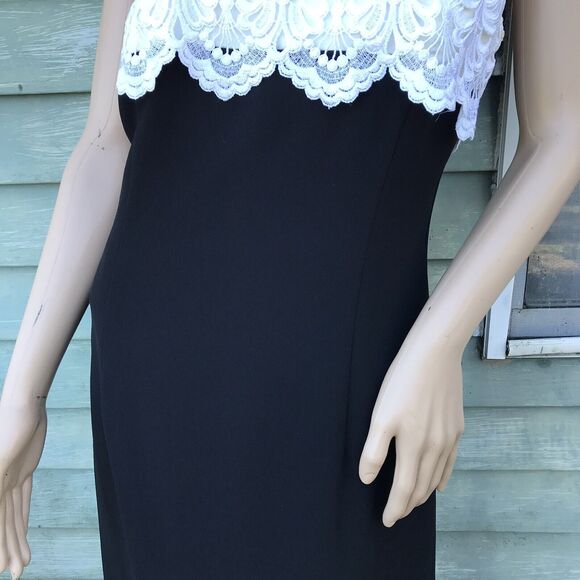 Jessica Scott McClintock Formal Long Black Gown White Lace Size 8 10 Vtg 80s 90s - Picture 3 of 8